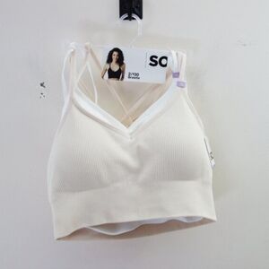 SO 2-Pack Lightly Lined Strappy Seamless Bralette Set White Cream (XL/38B) NWT!